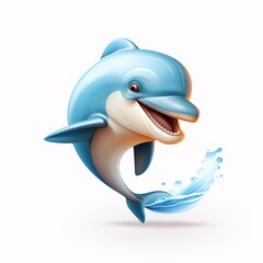 A happy blue dolphin with a smile on its face and water droplets coming out of its mouth Generative AI