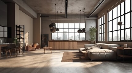 Naklejka na ściany i meble Modern interior design, in a spacious living room 