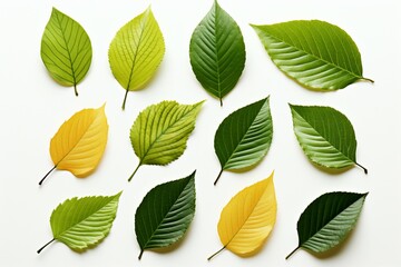 Fresh herb collection Basil leaves arranged on a simple white backdrop