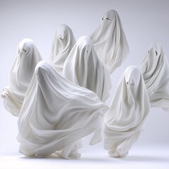 Ghostly Figures - A Collection of White, Glowing, and Ethereal Sculptures Generative AI - obrazy, fototapety, plakaty
