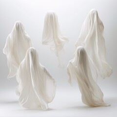 Ghostly Figures - A Series of White Gowns Floating in the Air Generative AI