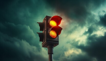 Red Traffic Light on a Cloudy Day Generative AI
