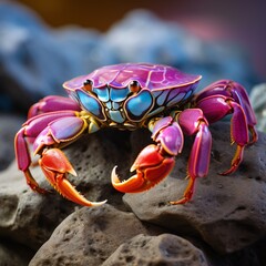A vibrant purple crab on a rock Generative AI - obrazy, fototapety, plakaty