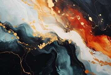 Golden Abstract Artwork with Blue and Orange Tones Generative AI