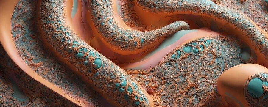 a close up of a large snake with a blue tail