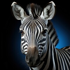Fototapeta na wymiar Zebra's Striking Stare: The close-up of a zebra's face, showing its unique stripes and alert gaze, represents the wild's mesmerizing beauty.