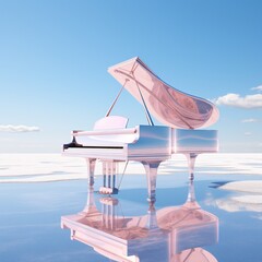 A Pink Grand Piano in a Reflection of the Sky Generative AI
