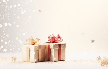 Golden Gift Boxes with Pink Bows Generative AI