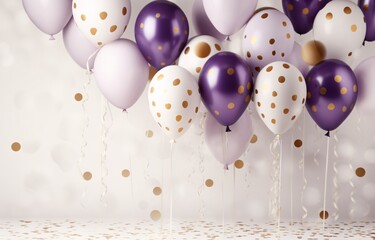 A Bunch of Purple and Gold Polka Dotted Balloons Generative AI