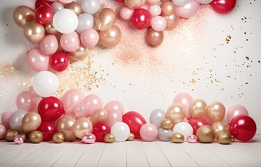 A large collection of pink and gold balloons Generative AI