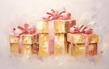 Gift Boxes with Pink Bows Generative AI