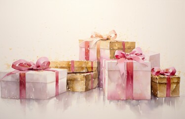 Five Gift Boxes with Pink Bows Generative AI