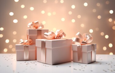 Three Pink Gift Boxes with Bows Generative AI