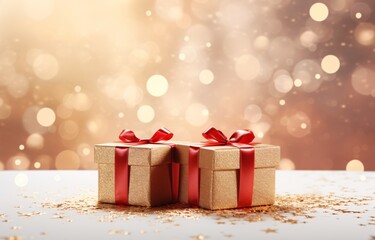 Two Gold Presents with Red Bows Generative AI