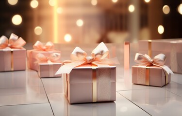 Three Pink Gift Boxes with Gold Bows Generative AI