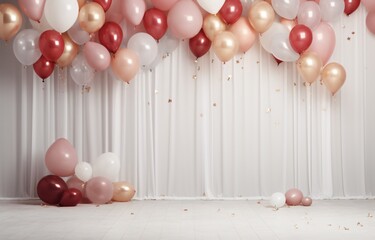 Pink and Gold Balloons on White Background Generative AI