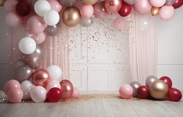 A Pink Curtain with Gold Glittery Confetti Generative AI