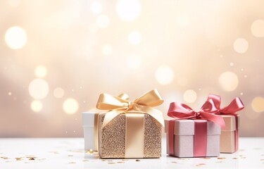 Two Gift Boxes with Gold Ribbons and Pink Ribbons Generative AI