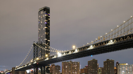 newyork city architecture in downtown night lights bridge