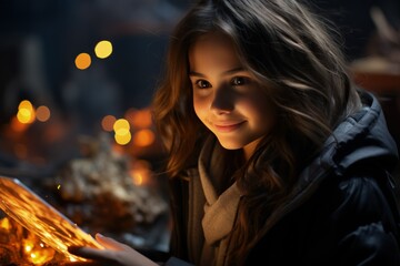 Enchanting Girl with Sparklers: A young girl with sparklers, her glowing smile captures the magic and joy of celebration.