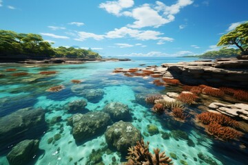 Coral Haven: Crystal-clear waters reveal a vibrant coral reef, symbolizing marine beauty and biodiversity.
