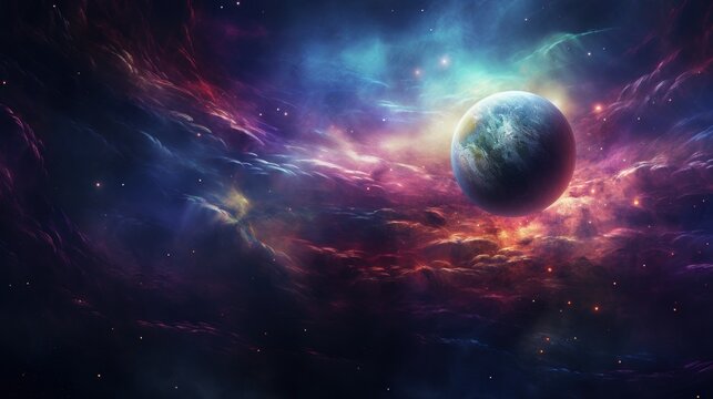  an image of a space scene with a planet in the foreground and a star field in the middleground.