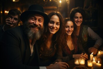  Candlelit Gathering: Warm, inviting scene of friends sharing laughter around a table, evoking a sense of community and joy.
