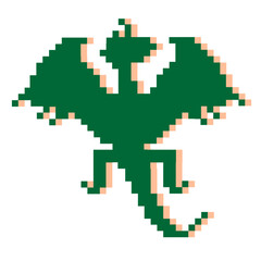 Obraz premium Winged green dragon isolated on white background in pixel art style. For celebrating chinese new year, home textile, bedding, wallpaper, apparel fabric, package. Vector illustration