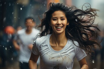 Energetic Woman Running in the City