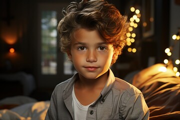 Charming Boy in Cozy Bedroom