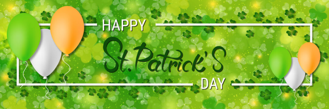 St.Patrick's Day vector banner template. Elegant background with colorful clover leaves
