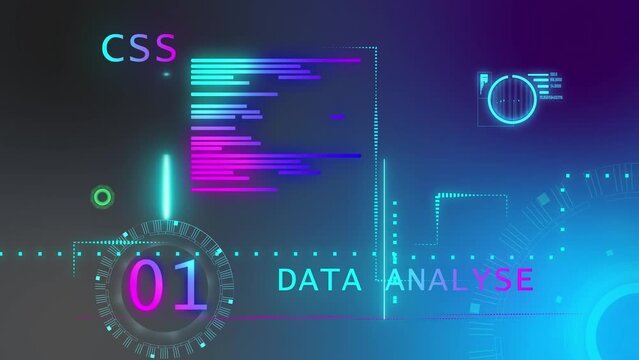 glowing neon graphic animation with magenta purple gradient background. Lines and data user interface graphic with glow shiny bright and animated