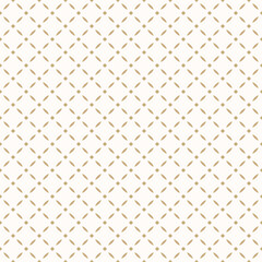 Luxury golden abstract geometric seamless pattern. Minimalist vector background. Simple graphic ornament. Gold and white texture with diamonds, rhombuses, grid, lattice. Elegant repeated geo design