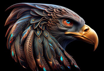 Eagle's head on a black background, a hawk with a big beak. Eagle skull with beautiful eyes. Beautiful photos of an eagle for an avatar