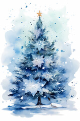 Blue Watercolor Christmas Tree 