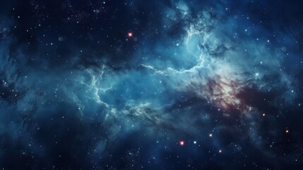  a large cluster of stars in the middle of a space filled with lots of blue and red clouds and stars.