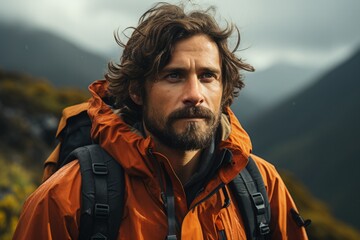 Adventurous Hiker in Mountainous Terrain