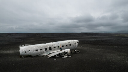 dakota plane wreck on black beach in iceland