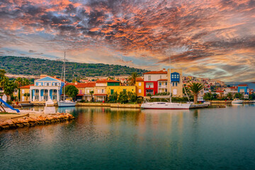 Alacati Town coastal view in Cesme Town. Alacati is populer tourist destination in Turkey - obrazy, fototapety, plakaty