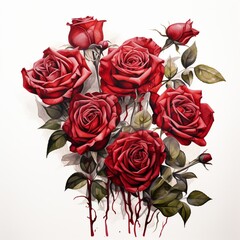 image of a cluster of red roses, artistically isolated against a white transparent backdrop