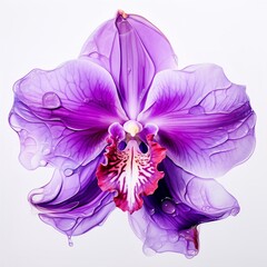purple orchid, presented on white transparent canvas, emphasizing the unique structure and captivating color of this exotic bloom.