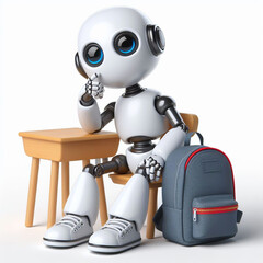 Funny cartoon of a robot thinking. Digital and technology time. AI generated