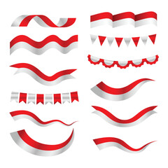 Set of Realistic Various Indonesia Flag of Indonesia Collection, White and Red Indonesia Flag Frame for Indonesia Independence Day template, bunting banner, wave flag banner carnival event