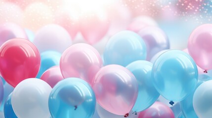 Baby gender reveal concept with pink and blue balloons at a party. Boy or girl. - obrazy, fototapety, plakaty