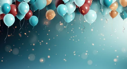 Fotobehang fanciful birthday balloons and streamers colorful background © ArtCookStudio