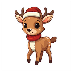 cute deer wearing santa hat winter cartoon illustration