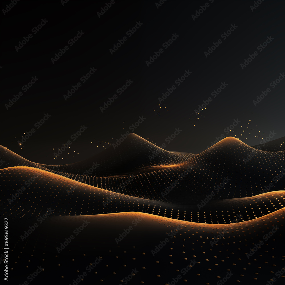 Fototapete golden dot matrix focuses on the golden dots arranged in a matrix pattern on a black background, sym