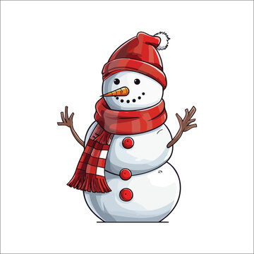 snowman wearing santa hat winter illustration