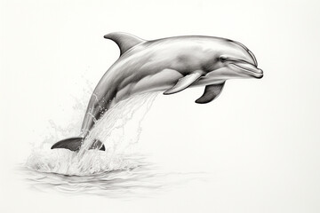 Hand Drawn Pencil Sketch of a Dolphin Jumping out of the Ocean