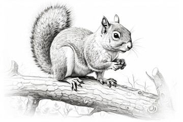 Hand Drawn Pencil Sketch of a Squirrel